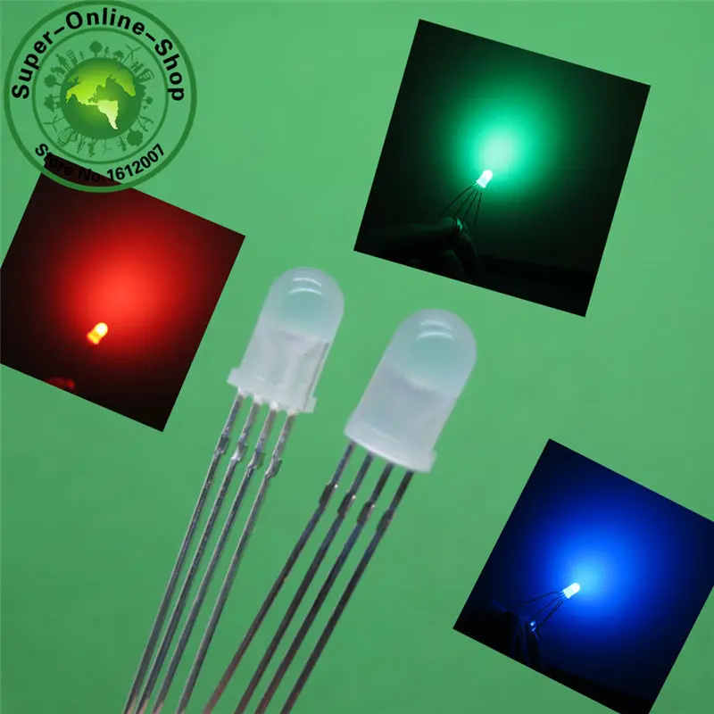 Фото 500 pcs LED 5mm RGB Diffused COMMON Cathode Red Green Blue 4Pins Tri Color Emitting Diodes F5 LEDs LIGHT | Освещение