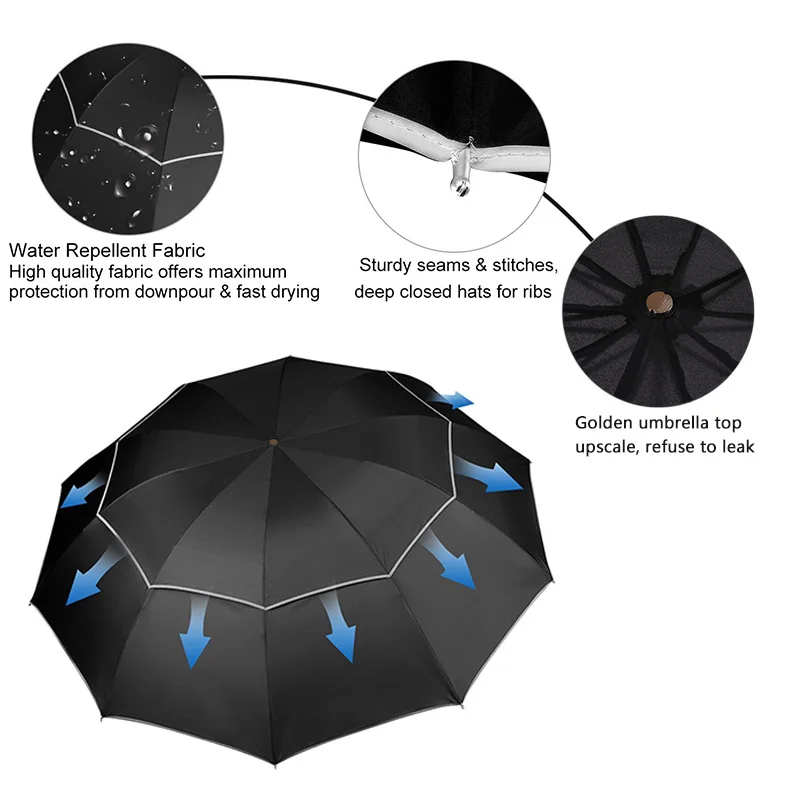 Двойной зонтик для гольфа мужчин и женщин ветрозащитный большой зонт Paraguas