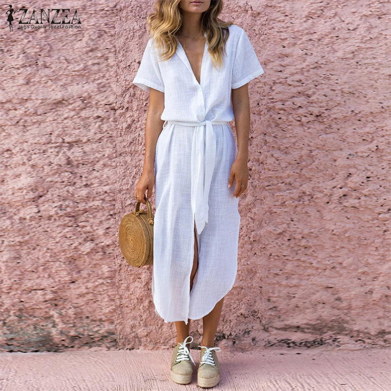 Fashion 2019 Summer ZANZEA Women V Neck Short Sleeve Solid Split Hem Loose Party Cotton Linen Long Shirt Dress Vestido Plus Size
Fashion 2019 Summer ZANZEA Women V Neck Short Sleeve Solid Split Hem Loose Party Cotton Linen Long Shirt Dress Vestido Plus Size
