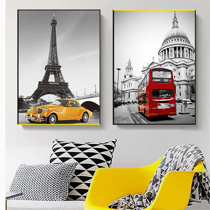 

Black White Wall Art Modern canvas Wall Painting London City Paris Scenery Home Decorative Art Picture Paint on Canvas Print