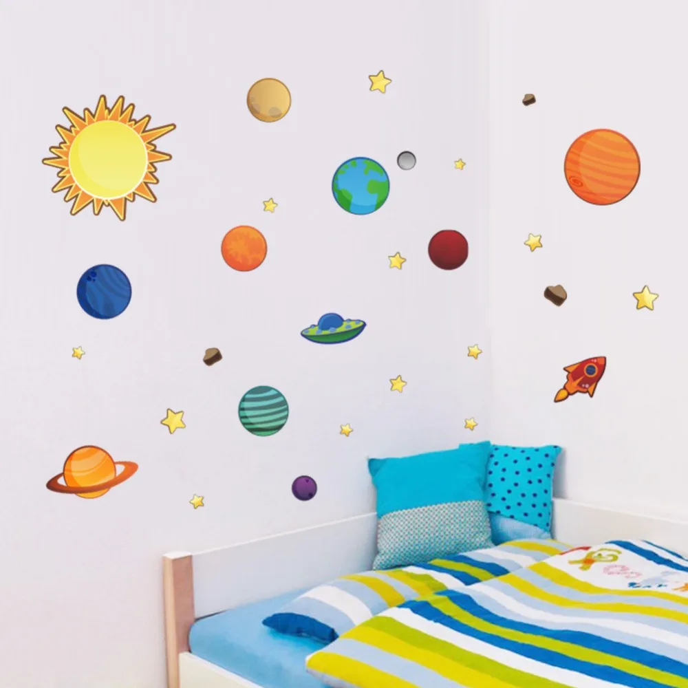 Фото 3D Красочные Солнечный Системы планета настенный стикеры для детей номеров DIY