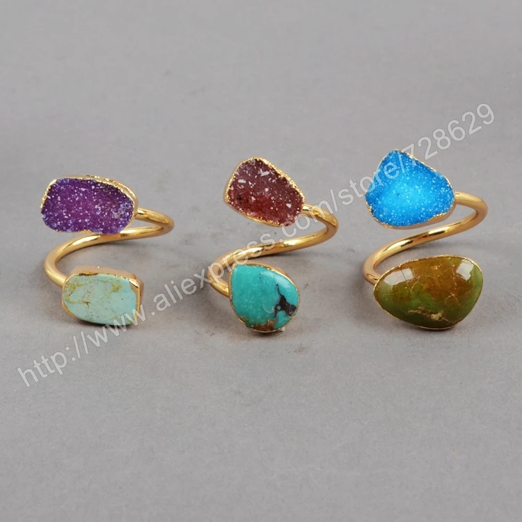 BOROSA 100% Turquoises Rings 5pcs/lot Fashion Natural Geode Druzy Turquoises Gold Rings G126
BOROSA 100% Turquoises Rings 5pcs/lot Fashion Natural Geode Druzy Turquoises Gold Rings G126