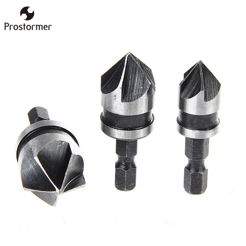Prostormer 3Pcs Carbon steel 90 Degree 1/4 Hex 5 Flute 12mm,16mm,19mm Countersink Drill Bit End Mill Cutter Hand Tool Woodwork
Prostormer 3Pcs Carbon steel 90 Degree 1/4 Hex 5 Flute 12mm,16mm,19mm Countersink Drill Bit End Mill Cutter Hand Tool Woodwork