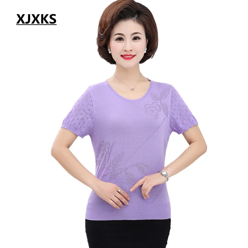 XJXKS Tee Shirt Femme Plus Size Women Clothes 2019 Solid Knitted Big Size Women Shirts High Quality Summer Top 
XJXKS Tee Shirt Femme Plus Size Women Clothes 2019 Solid Knitted Big Size Women Shirts High Quality Summer Top