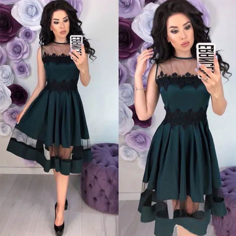 Sexy Mesh Patchwork Summer Dress Women Casual Sleeveless Lace A-line Dresses Robe Femme Vintage Elegant Party Dress Vestidos New
Sexy Mesh Patchwork Summer Dress Women Casual Sleeveless Lace A-line Dresses Robe Femme Vintage Elegant Party Dress Vestidos New
