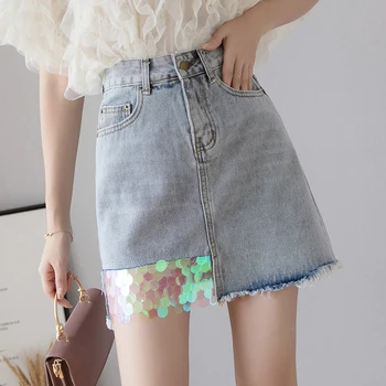 MUMUZI Denim Skirt High Waist A-line Mini Skirts Women 2019 Summer New Arrivals sequined Blue Jean Skirt Style Saia Jeans falda
MUMUZI Denim Skirt High Waist A-line Mini Skirts Women 2019 Summer New Arrivals sequined Blue Jean Skirt Style Saia Jeans falda