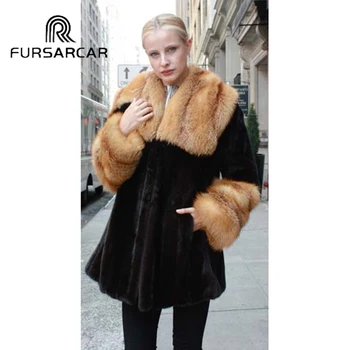 FURSARCAR Winter Women Real Mink Fur Coat Black Luxury Mink Coat Natural Mink Fur Jacket With Gold Fox Fur Collar And Cuff
FURSARCAR Winter Women Real Mink Fur Coat Black Luxury Mink Coat Natural Mink Fur Jacket With Gold Fox Fur Collar And Cuff