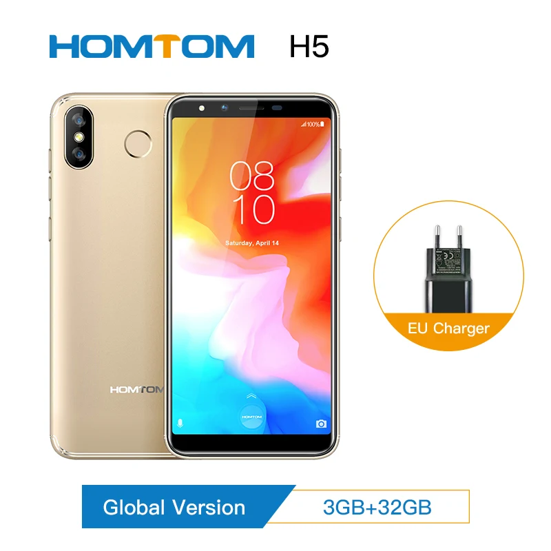 

HOMTOM H5 3GB 32GB Mobile Phone 3300mAh Fast Charge Android8.1 5.7" Face ID 13MP Camera MT6739 Quad Core 4G FDD-LTE Smartphone