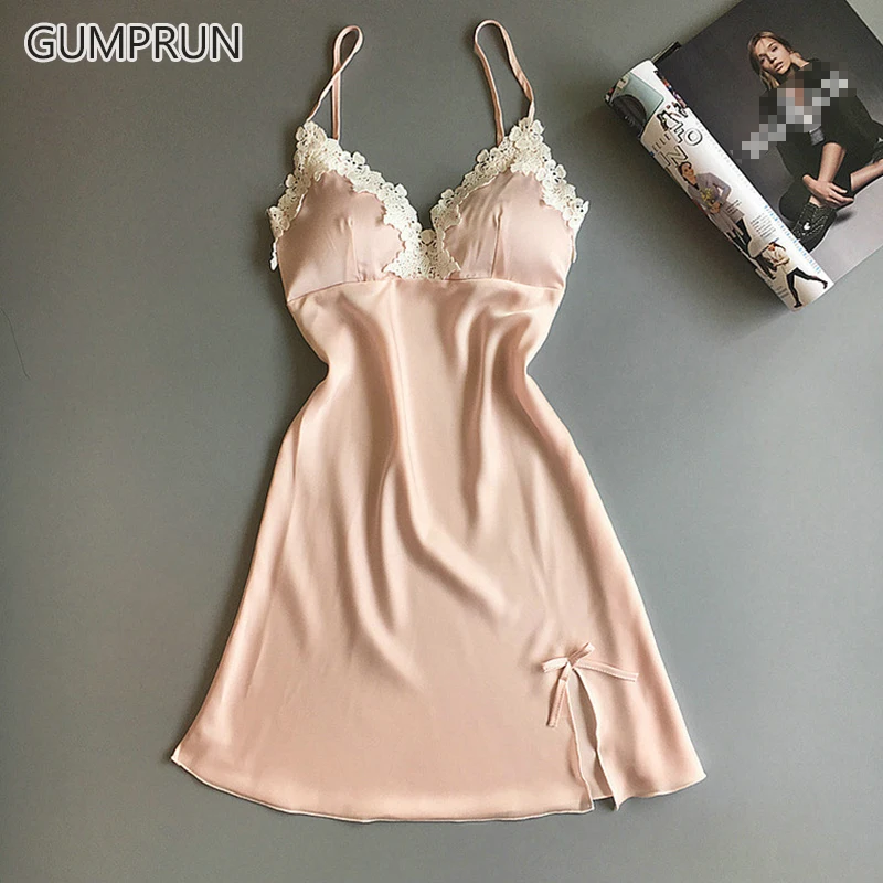 GUMPRUN 2019 Women Sexy Silk Satin Nightgown Sleeveless Nightdress V-neck Summer Lace Sexy Sleepwear Cozy Sling Lingerie
GUMPRUN 2019 Women Sexy Silk Satin Nightgown Sleeveless Nightdress V-neck Summer Lace Sexy Sleepwear Cozy Sling Lingerie