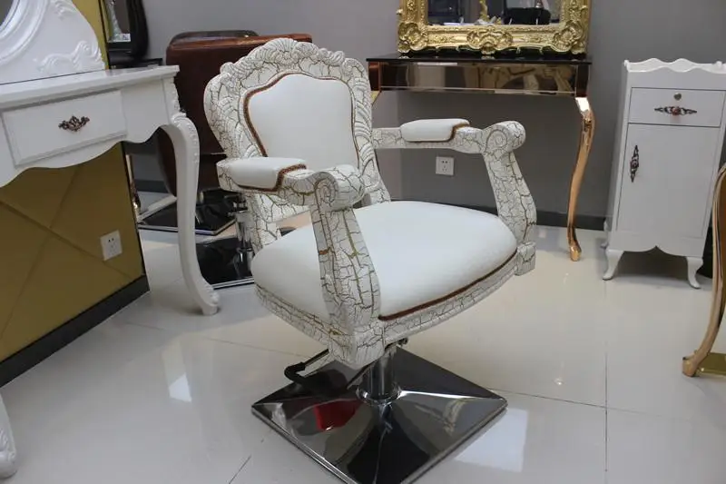 Image European hairdressing chair. Special hair salons haircut chair. Barber chair. Salon chair