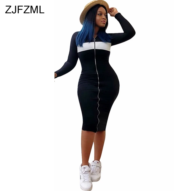 ZJFZML Color Block Patchwork Casual Dress Women Turn-Down Collar Long Sleeve Bodycon Dress Autumn Front Zipper Plus Size Dresses
ZJFZML Color Block Patchwork Casual Dress Women Turn-Down Collar Long Sleeve Bodycon Dress Autumn Front Zipper Plus Size Dresses