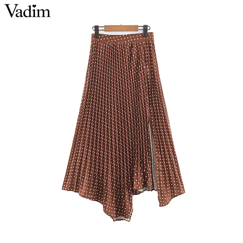 Vadim women sweet dots split midi skirt pleated side zipper elegant female casual chic irregular mid calf skirts mujer BA618 
Vadim women sweet dots split midi skirt pleated side zipper elegant female casual chic irregular mid calf skirts mujer BA618