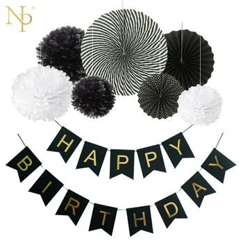 Nicro 8Pcs DIY Black Birthday Banner Flower Paper Fan Set Tissue Hanging First Birthday Party Decoration Set Event Supplies
Nicro 8Pcs DIY Black Birthday Banner Flower Paper Fan Set Tissue Hanging First Birthday Party Decoration Set Event Supplies