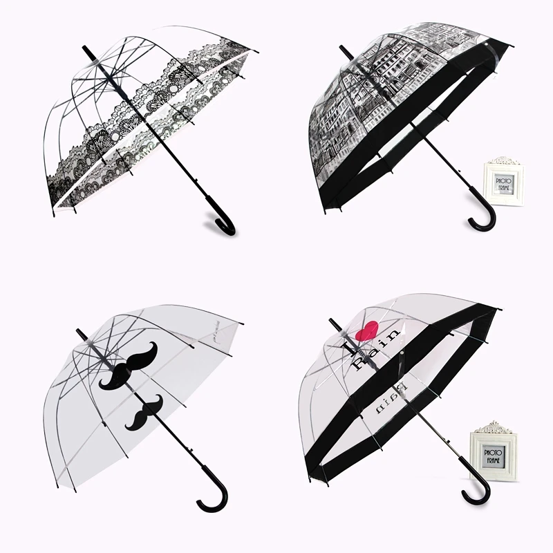 

PALONY Transparent Long-handle Rain Umbrella Ultra Light Women Kids Parasol Rain Umbrella Semi-automatic Female Umbrellas