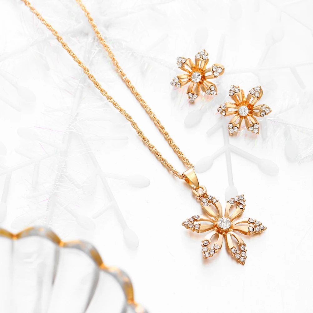 women crystal flowers shaped jewelry pendant necklace earrings