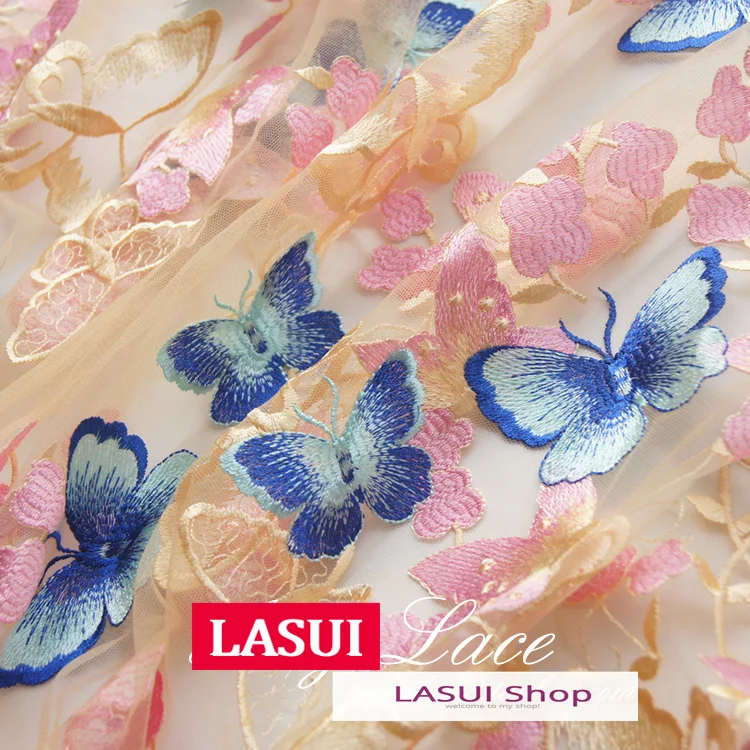 LASUI 1 ярд/1 лот красивая розовая Смешанная голубая бабочка с цветами Прозрачная