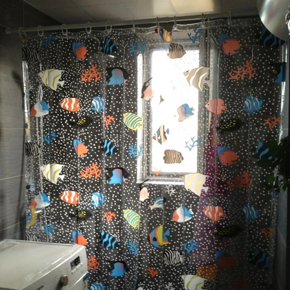 

Washable Shower Curtain Transparent Ocean Sea Fish Waterproof Bath Decor Eco-friendly