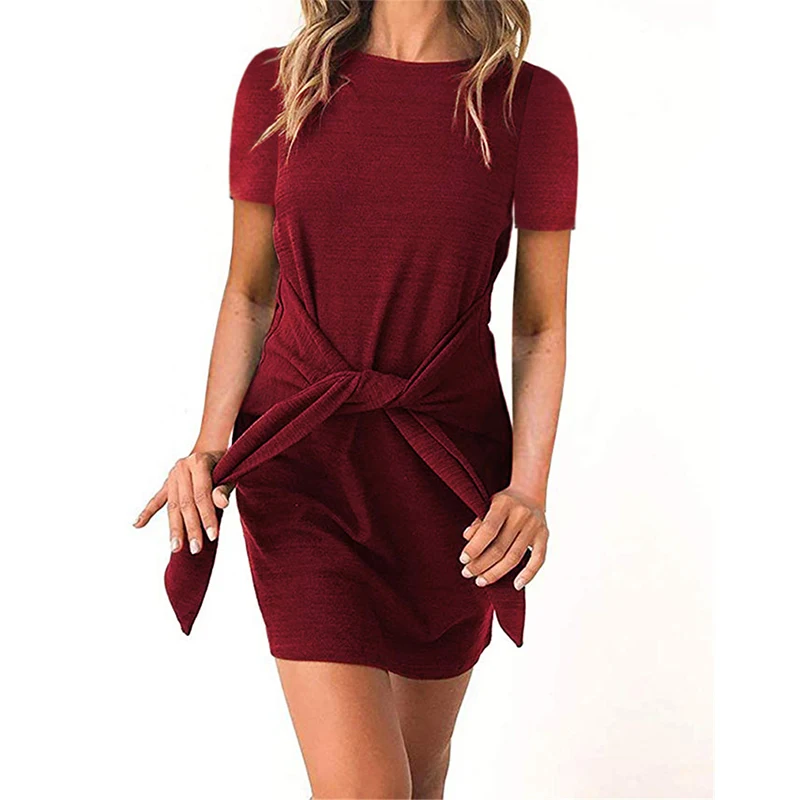 Summer Elegant Women's Mini Short Dress Solid Color Round Neck Short-sleeved Sashes Hip Pencil Dress Sexy Commuter Dress Female
Summer Elegant Women's Mini Short Dress Solid Color Round Neck Short-sleeved Sashes Hip Pencil Dress Sexy Commuter Dress Female