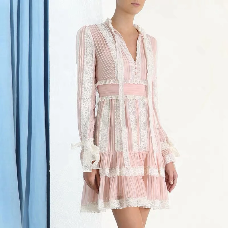 White Designer Dress High Quality 2019 Lace Pink Black Long Sleeve Dress Women Ruffle bow Autumn Winter MiniDresses Ladies Party
White Designer Dress High Quality 2019 Lace Pink Black Long Sleeve Dress Women Ruffle bow Autumn Winter MiniDresses Ladies Party