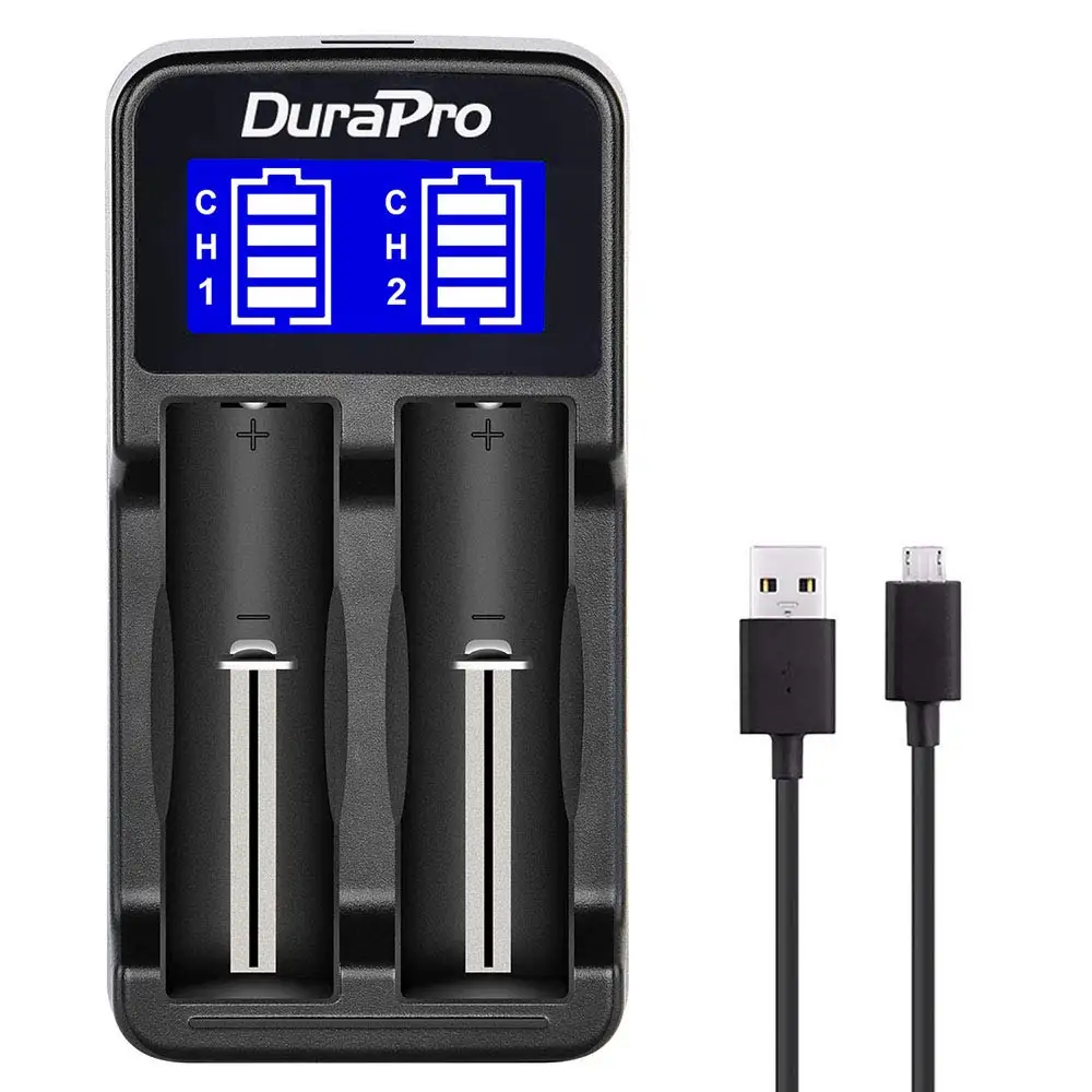 

Durapro LCD USB Dual Battery Charger for 18650 18490 18350 17670 17500 16340 RCR123 14500 10440 A AA AAA Li-ion with USB cable