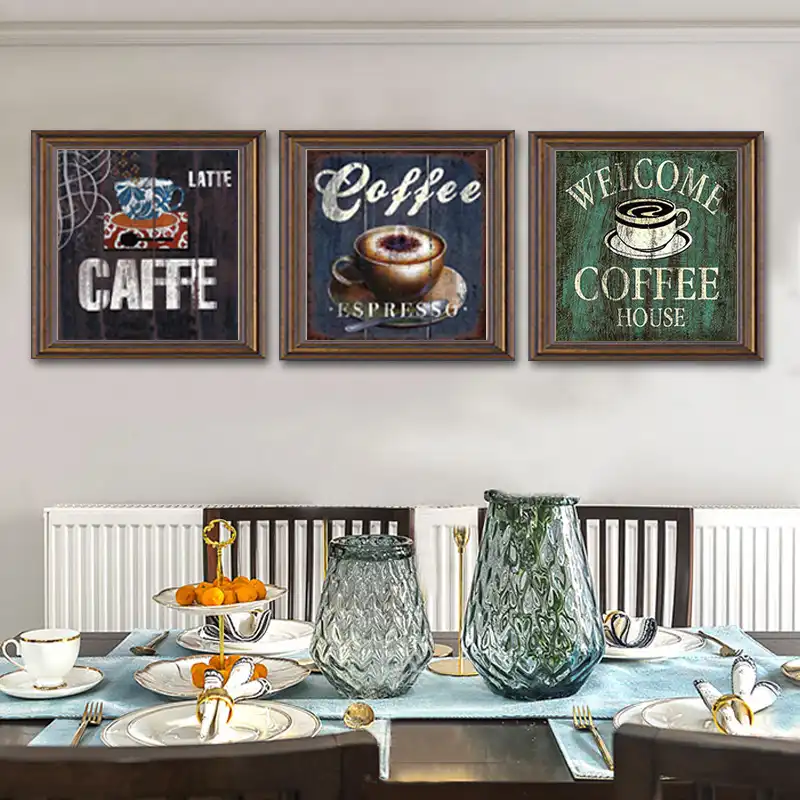 Vintage Coffee Canvas Painting Bar Cafe Poster Print Wall