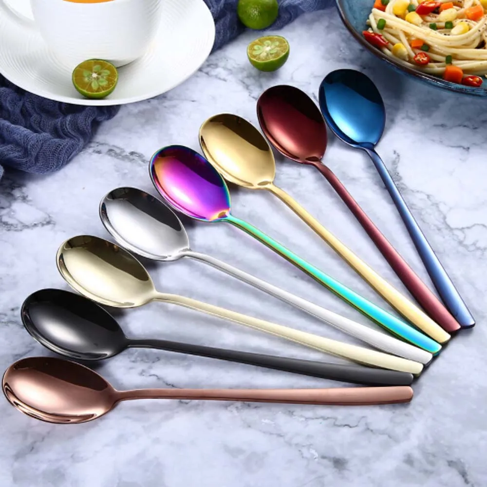 Rainbow Color Long Handle Spoons Fork Soup Scoop Ice Cream Tea Coffee Spoons Stainless Steel Tableware Dinnerware Cutlery
Rainbow Color Long Handle Spoons Fork Soup Scoop Ice Cream Tea Coffee Spoons Stainless Steel Tableware Dinnerware Cutlery