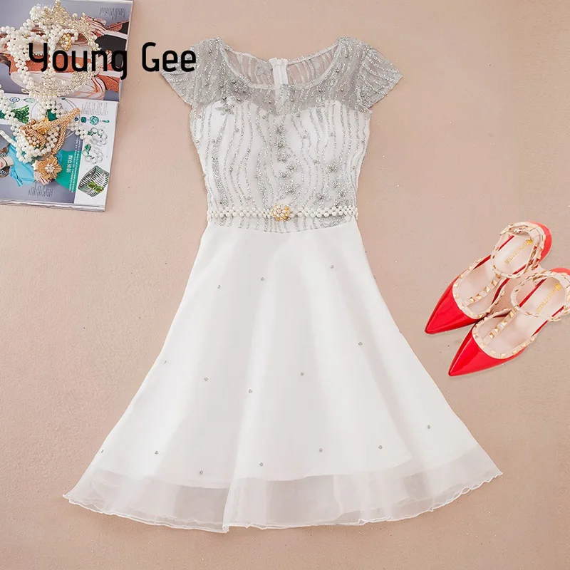 Young Gee Sexy Gown Formal Dress Women Summer Shiny Silver Sequined Beading Occasion Party Mini Swing Dresses vestidos verano
Young Gee Sexy Gown Formal Dress Women Summer Shiny Silver Sequined Beading Occasion Party Mini Swing Dresses vestidos verano