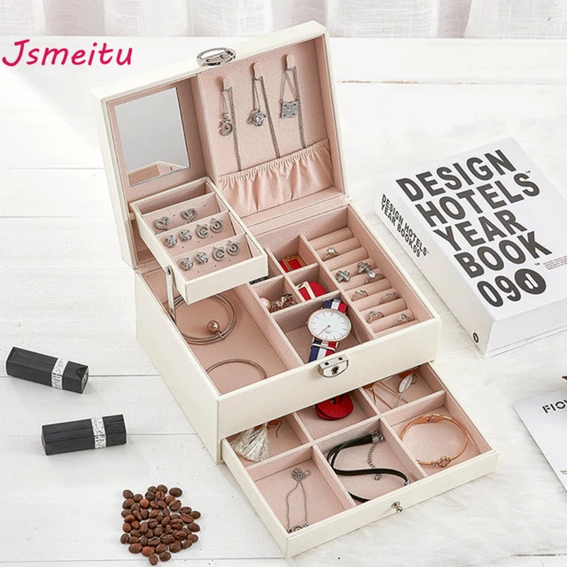 New Fashion Luxury Jewelry Boxes Three Layers With Safe Lock Large Size Storage For Ring Necklace Earrings Jewelry Holder JP-06
New Fashion Luxury Jewelry Boxes Three Layers With Safe Lock Large Size Storage For Ring Necklace Earrings Jewelry Holder JP-06