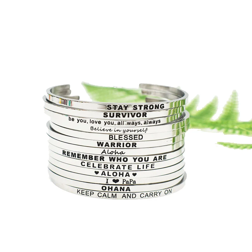 2019 Different Styles Cuff Bangle 3MM Stainless Steel Engraved Positive Inspirational Quote Bangle
2019 Different Styles Cuff Bangle 3MM Stainless Steel Engraved Positive Inspirational Quote Bangle