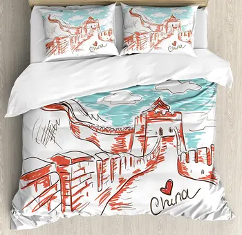 Great Wall of China Duvet Cover Set Oriental Colorful Tourist HDrawn Chinese Travel Art with a Heart Bedding Set Aqua Ruby
Great Wall of China Duvet Cover Set Oriental Colorful Tourist HDrawn Chinese Travel Art with a Heart Bedding Set Aqua Ruby