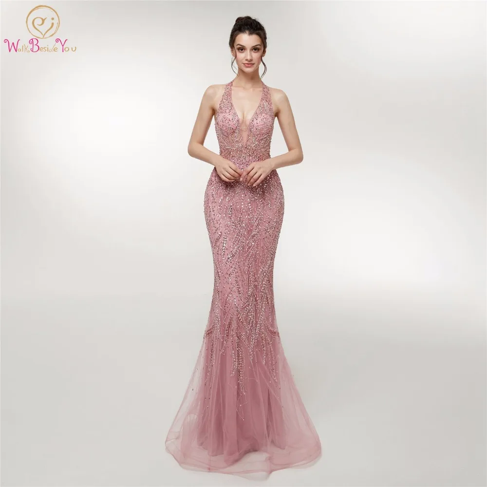 Sexy Mermaid Women Pink Evening Dresses 2019 New Elegant Halter Neck Beaded Crystals Sleeveless Luxurious Tull Prom Formal Gown
Sexy Mermaid Women Pink Evening Dresses 2019 New Elegant Halter Neck Beaded Crystals Sleeveless Luxurious Tull Prom Formal Gown
