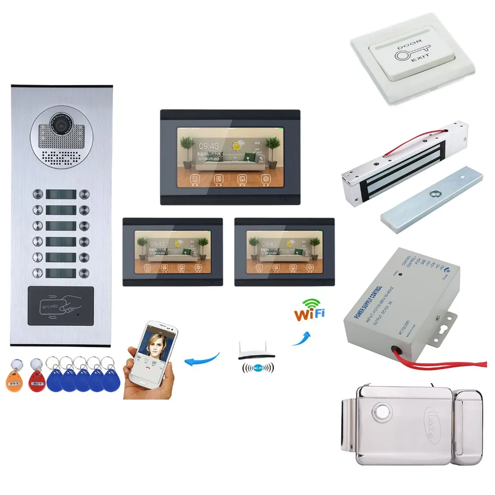Home set 7inch Record Wired Wifi 3/4/5/6 Apartment/Family Video Door Phone Intercom System1000TVL Camera +Electric Lock
Home set 7inch Record Wired Wifi 3/4/5/6 Apartment/Family Video Door Phone Intercom System1000TVL Camera +Electric Lock