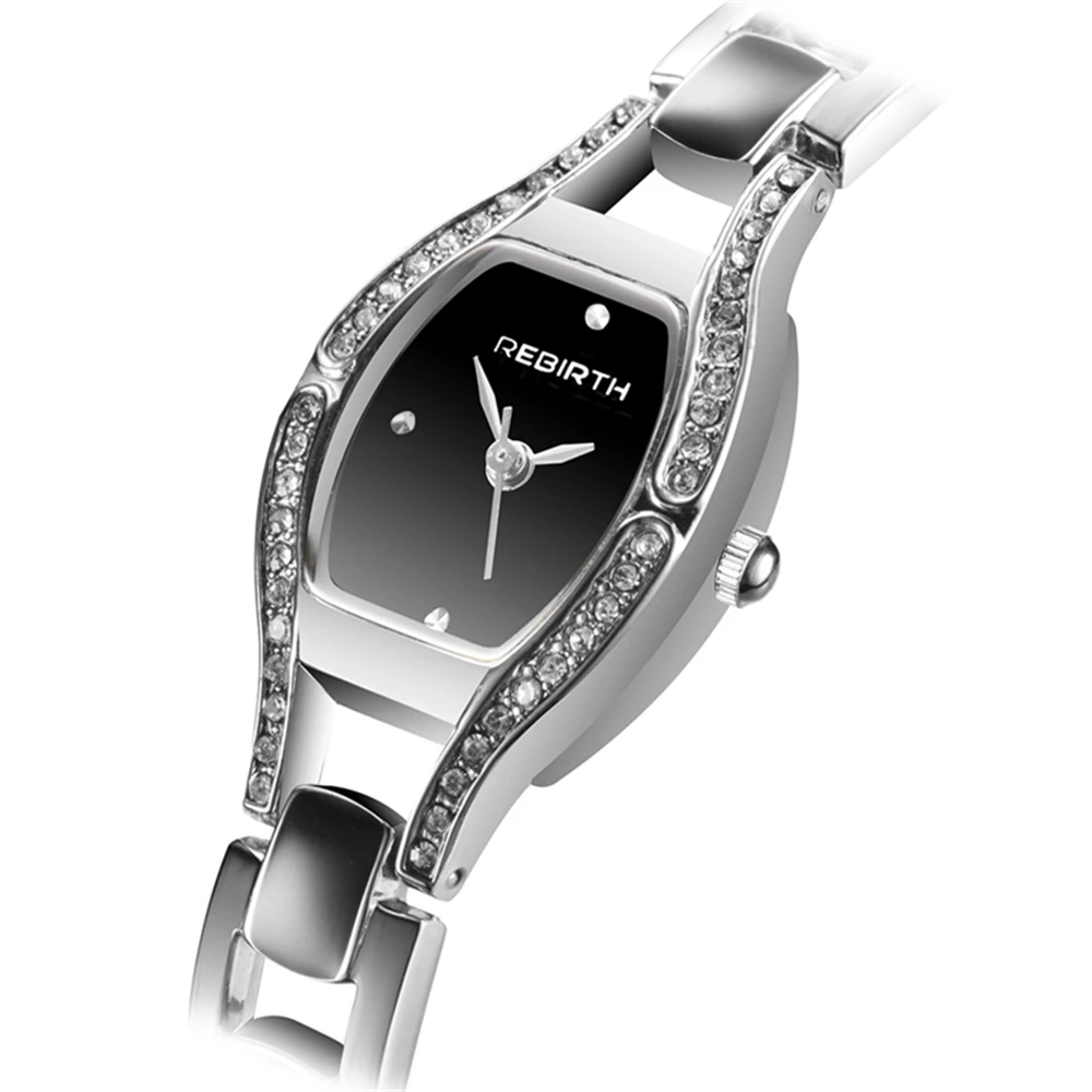 Rebirth Black Silver Watch Women Quartz Calendar Rhinestone Dress Bracelet Women's Ladies Luminous Relogio Feminino | Наручные часы