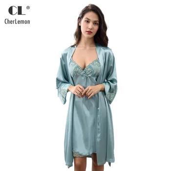 CherLemon Women Sexy Silky-Soft Satin & Lace Embroidery Slip Robe Gown Set Female Smooth Kimono & Camisole Sleepwear Sky Blue
CherLemon Women Sexy Silky-Soft Satin & Lace Embroidery Slip Robe Gown Set Female Smooth Kimono & Camisole Sleepwear Sky Blue