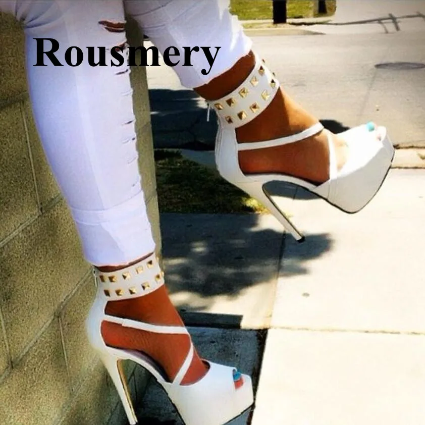Sexy Hottest Super High Heel White Rivet Cross-Tied Peep Toe 3-5CM Platform Rear Zipper Shoes Spring And Autumn Women Pumps
Sexy Hottest Super High Heel White Rivet Cross-Tied Peep Toe 3-5CM Platform Rear Zipper Shoes Spring And Autumn Women Pumps