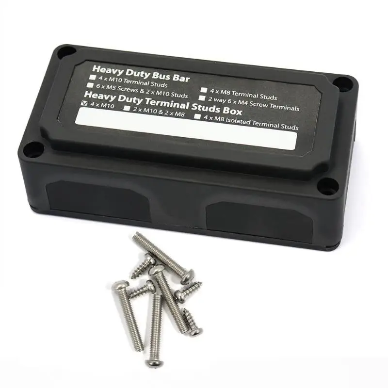 DC 48V 200A/300A/100A Heavy Duty Car Boat Marine Bus Bar Power Distribution Box with 4xM10/4xM8/4xM6 Terminal Studs
DC 48V 200A/300A/100A Heavy Duty Car Boat Marine Bus Bar Power Distribution Box with 4xM10/4xM8/4xM6 Terminal Studs