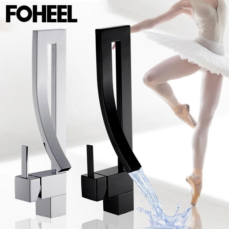 FOHEEL черный латунный Смеситель для раковины ванной комнаты горячей и холодной