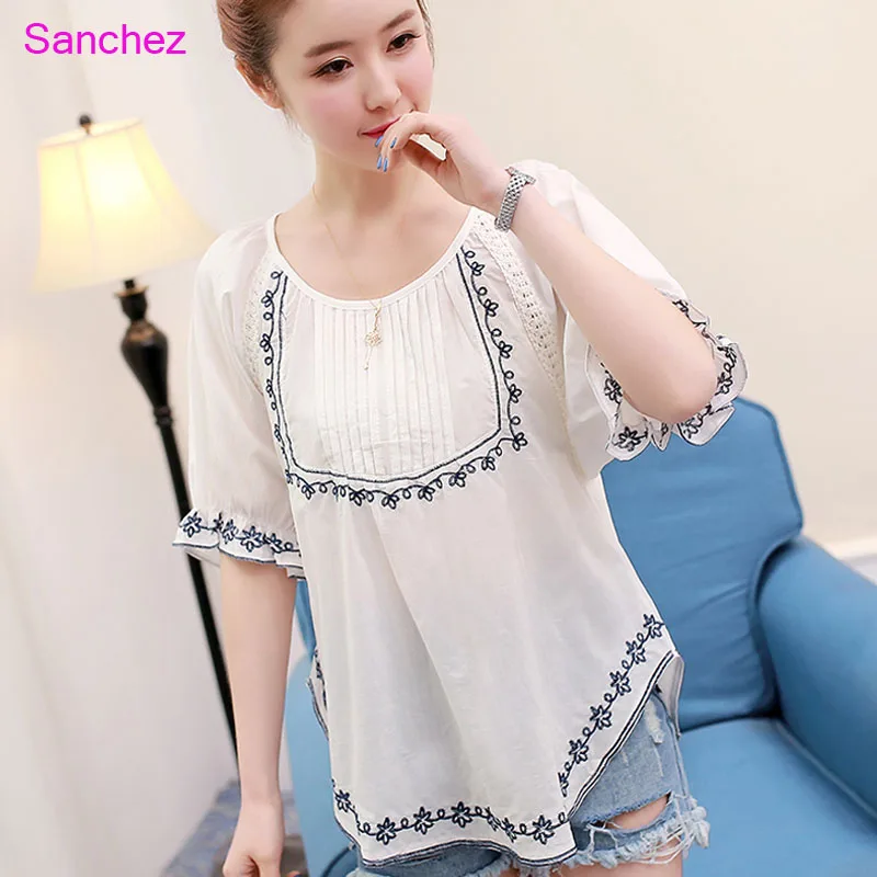 2019 Vintage Casual Loose White Ethnic Embroidery Blouse Women Summer Comfy Bohemian Cotton Embroidered Shirts Female Blusas
2019 Vintage Casual Loose White Ethnic Embroidery Blouse Women Summer Comfy Bohemian Cotton Embroidered Shirts Female Blusas