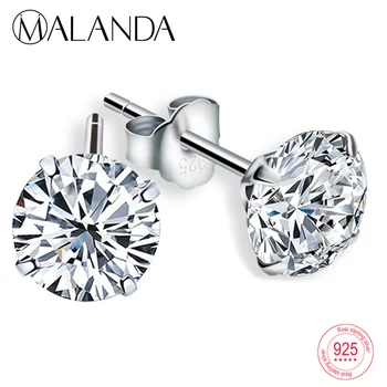 MALANDA Fashion Genuine 925 Sterling Silver Stud Earrings White Crystal Zircon Channel Earrings For Women Wedding Jewelry Gift