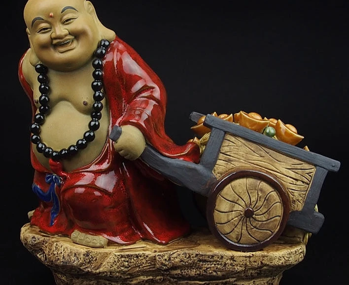 Chinese Pottery Wucai Porcelain Happy Maitreya Buddha Yuanbao Wealth Cart Statue
Chinese Pottery Wucai Porcelain Happy Maitreya Buddha Yuanbao Wealth Cart Statue