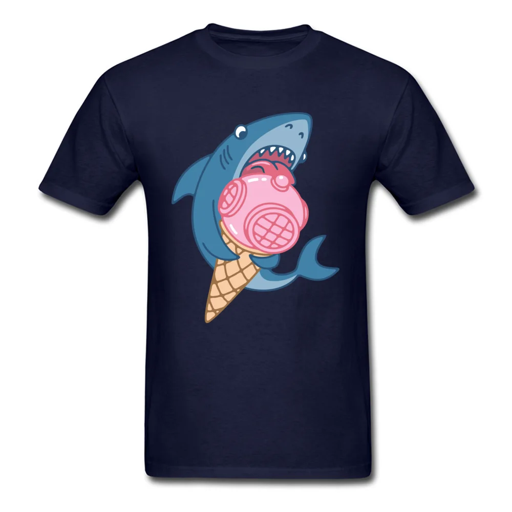 Shark and ice cream 3D Printed NEW YEAR DAY 100% Cotton O Neck Men Tops T Shirt Tee-Shirt 2018 Hot Sale Short Sleeve T Shirts Shark and ice cream navy