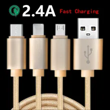2.4A Original 3 in 1 Type-C USB 3.1 + 8 Pin + Micro USB Fast Charge Cable For iPhone 5S 6S Plus Samsung S6 Nexus 5X/6P OnePlus 2