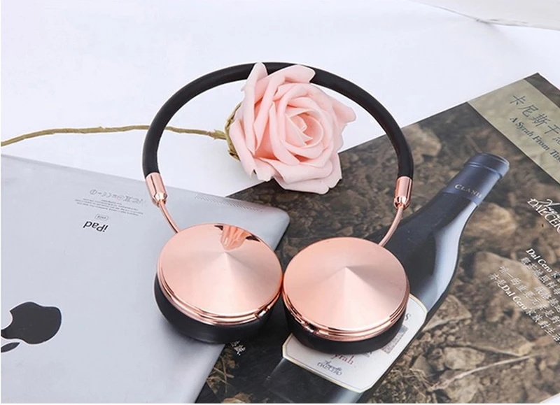 Liboer Beautiful Headphones Dynamic Headband Rose Gold Headphones with Mic Wired Headset for Mobile Phone On-ear Headphone 13