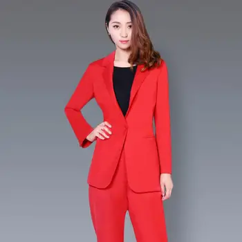 Women Pant Suits Business women suits formal occasions OL vocational suit high quality custom red one button lapel women suits 3