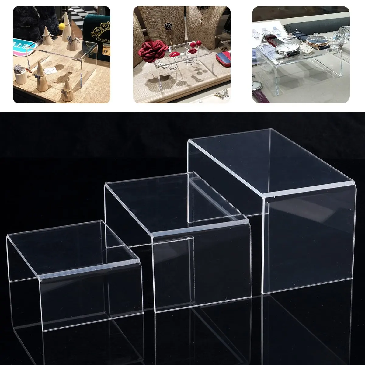 3Pcs/Set Acrylic Display Bridges Riser Shelf Plinths Retail Stall Shoe Racks Jewelry Figurines Collection Stand Holder Black
3Pcs/Set Acrylic Display Bridges Riser Shelf Plinths Retail Stall Shoe Racks Jewelry Figurines Collection Stand Holder Black
