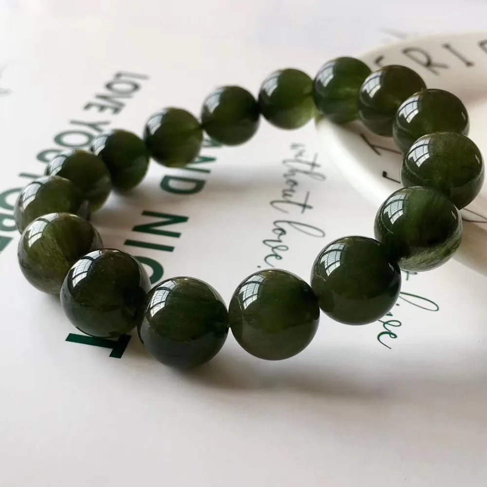 13mm Natural Stone Green Hair Rutilated Quartz Crsytal Bracelet Women Men Cat Eye Effect Business Gift Round Clear Beads Charm
13mm Natural Stone Green Hair Rutilated Quartz Crsytal Bracelet Women Men Cat Eye Effect Business Gift Round Clear Beads Charm