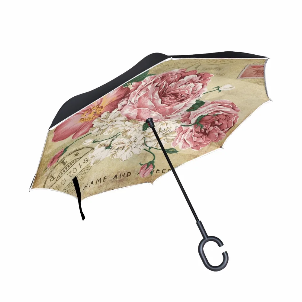 Винтажный Зонт пион C-Hook ветрозащитный двухслойный зонт с длинным хвостовиком