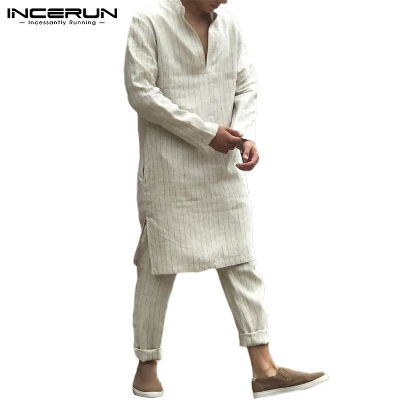 INCERUN Striped Long Sleeve V Neck Islamic Caftan Long Muslim Kaftan Tunic Robe Saudi Arab Middle East Men 2020 Men Loose 5XL
INCERUN Striped Long Sleeve V Neck Islamic Caftan Long Muslim Kaftan Tunic Robe Saudi Arab Middle East Men 2020 Men Loose 5XL