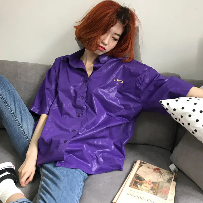 Women shirt short-sleeve 2019 new summer fashion purple blue loose student female shirt teenager girl Korean style c06
Women shirt short-sleeve 2019 new summer fashion purple blue loose student female shirt teenager girl Korean style c06