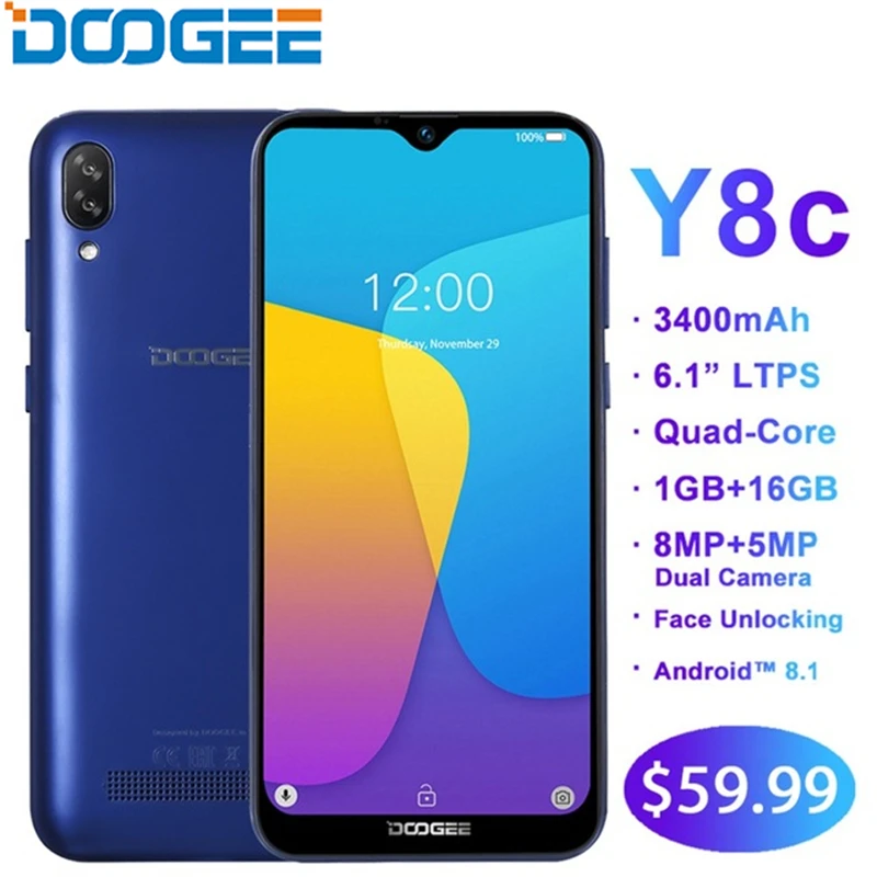 Original DOOGEE Y8c 6.1inch Waterdrop Screen 3G Smart phone Android 8.1 MTK6580 Quad core 1GB 16GB 3400mAh 8MP Face ID Cellphone
Original DOOGEE Y8c 6.1inch Waterdrop Screen 3G Smart phone Android 8.1 MTK6580 Quad core 1GB 16GB 3400mAh 8MP Face ID Cellphone